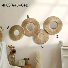 Round Decorative Wall Mirrors Farmhouse Circle Mirror with Hemp Rope Boho Mirrors for Bedroom, Bathroom, Living Room Decor Gift