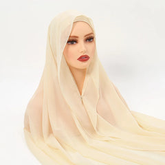 Instant Chiffon Hijab with Magnetic Buckle – Solid Color Scarf