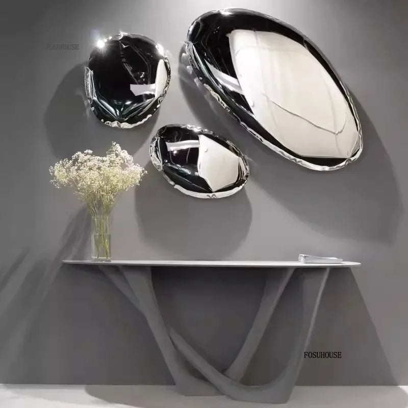 Modern Stainless Steel Water Drop Decorative Mirror Wall Hanging Restaurant Model Room Wall Decoration Pebble Stone Hanging  CC