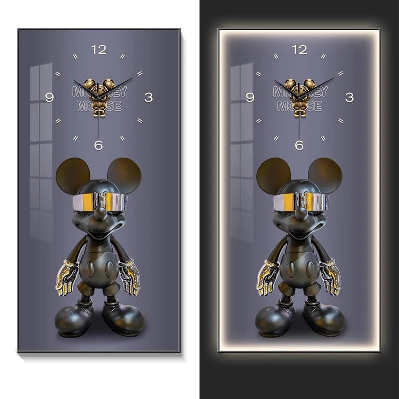 Fashionable Home Wall Decoration Cartoon Mickey Hanging Painting Creative Large Digital Clock LED Luminous Painting Wall Clock