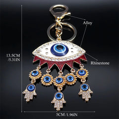 Turkish Lucky Blue Eye Keychain for Women Men Gold Color Metal Hamsa Hand Pendant Charms Bag Car Key Chain Ring Jewelry K9027S01