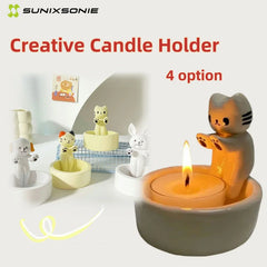 CreativeCandle Holder Cute Kitten Rabbit Cartoon Candle Decor