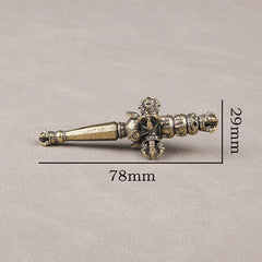 Brass Tibetan Vajra Staff Handle Piece Tibetan Style Artifact Vajra Pestle Heavenly Staff Ornament Piece Bronze Ware