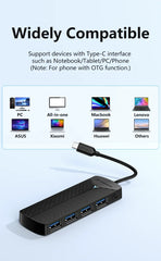 Yottamaster 5Gbps 4-in-1 USB3.0 Hub USB HUB Adapter Expansion Dock Ultra-Slim OTG Adapter Type C For PC iOS Computer Accessorie