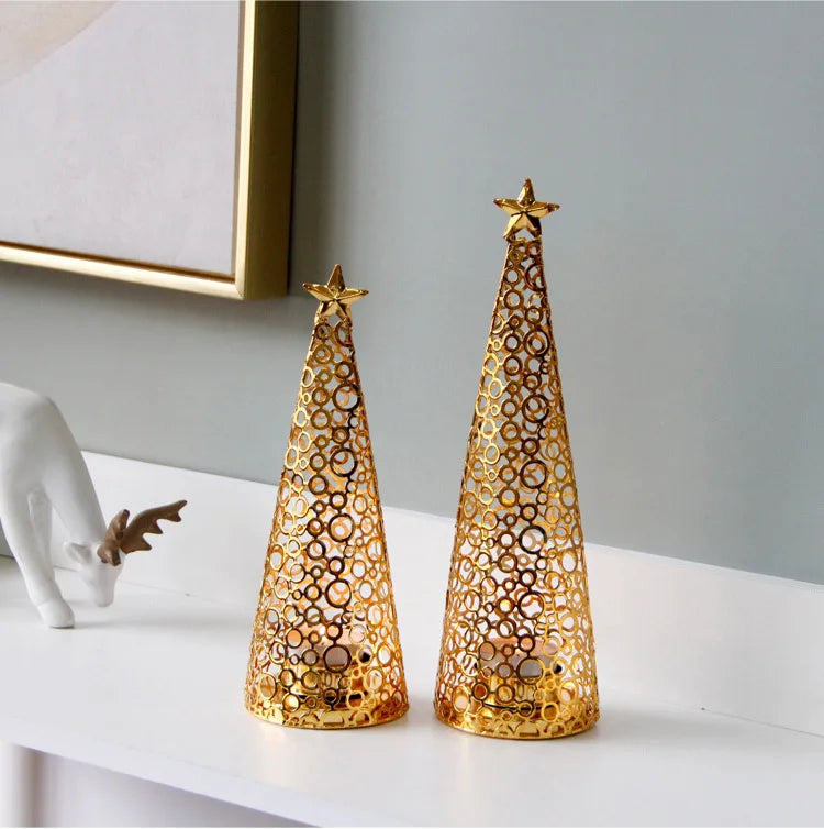 Metal Christmas Tree Candlestick Christmas Candle Cup European Wedding Decoration Tea Wax Small Round Cup Candle Holder Gift