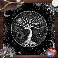 Tree Of Life Tarot Card Tablecloth Moon Phase Plants Table Cloth For Tarot Witch Wicca Altar Cloth Divination Cloth Card Pad
