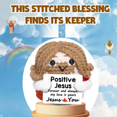 Funny Crochet Emotional Support Jesus Doll With Card Desktop Ornament Handmade Knitted Jesus Dolls Christmas Gifts Home Decor