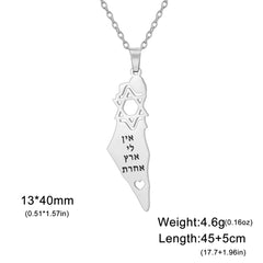 EUEAVAN Israel Palestine Map Necklaces for Women Men Stainless Steel Hebrew Star of David Pendant Jewish Jewelry Gifts Wholesale