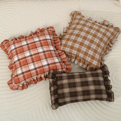 BUYNOW 1PC Two-tone Plaid Lace Pillowcase British Vintage Style Countryside Cottage Sofa Cushion Cover Home Bedroom Bed Decor