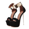 Liyke Fashion Design Metal Ankle Cover Strap Women Sexy 16CM Sandals Platform High Heels Party Club Stripper Pole Dance Shoes - Black / 40