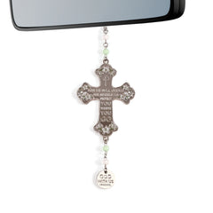 Cross Car Mirror Hanging Christian Gifts for Men Women, Metal Daily Bible Verse Car Rearview Decor Accessories, Christ Ornament