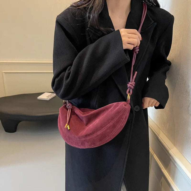 Faux Suede Super Popular Niche Suede Shoulder Bag for Women 2025 Hot Sale Single Crossbody Bags Underarm Dumpling Sweet Bags