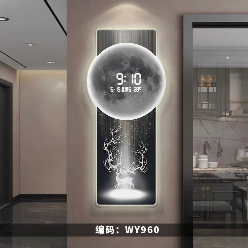 Wall clock, living room entrance decoration painting, electronic clock, digital display creative LED, wall mounted clock Home Decor