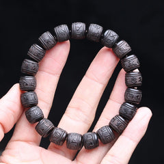 Authentic Natural Ebony Tibetan Six-Character Mantra Tibetan Prayer Wheel Bracelet 15mm Unisex Bracelet