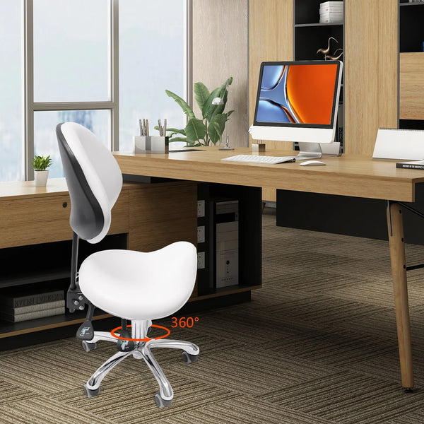 White Saddle Rolling Adjustable office Chair Adjustable Height Ergonomic Saddle Stool for Kitchen Salon Work Area Clinic Living Room Furniture