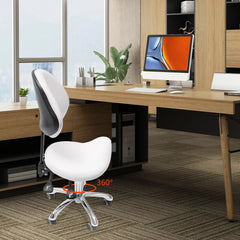 White Saddle Rolling Adjustable office Chair Adjustable Height Ergonomic Saddle Stool for Kitchen Salon Work Area Clinic Living Room Furniture