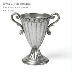 Vintage High Foot Iron Vase Classical Living Room Dry Flower Arrangement Accessories Creative Home Metal Flower Pot Decoration
