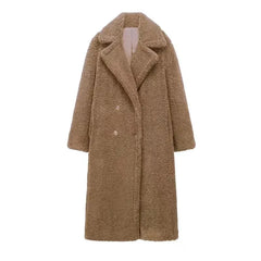 Women’s Winter Double-Breasted Velvet Long Coat