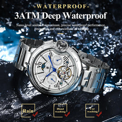 POEDAGAR Luxury Man Watch Tourbillon Date Week Stainless Steel Men Watch Waterproof Automatic Mechanical Military Men's Watches