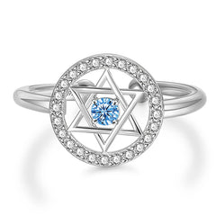 Trumium Jewish Star of David Rings for Women 925 Sterling Silver Blue Zirconia Open Finger Ring Protection Amulet Jewelry Gifts
