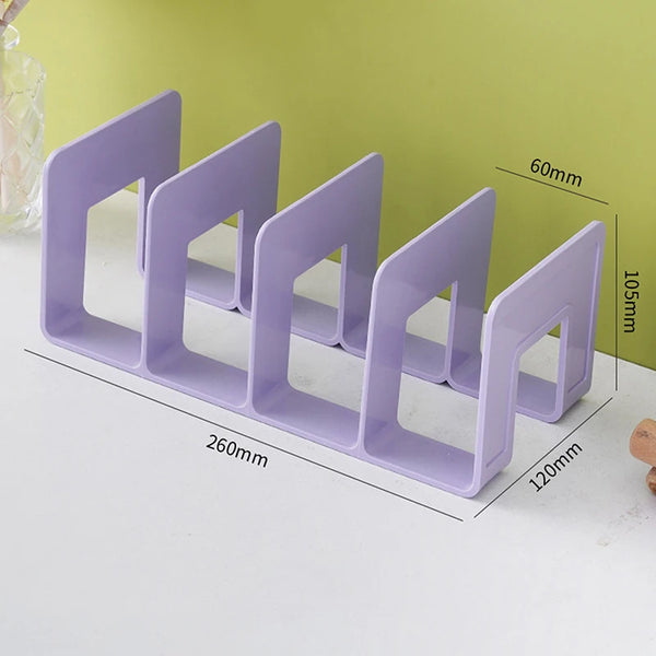 4-Grid Bookends Stand – Desktop Bookshelf Organizer Rack Office Furniture
