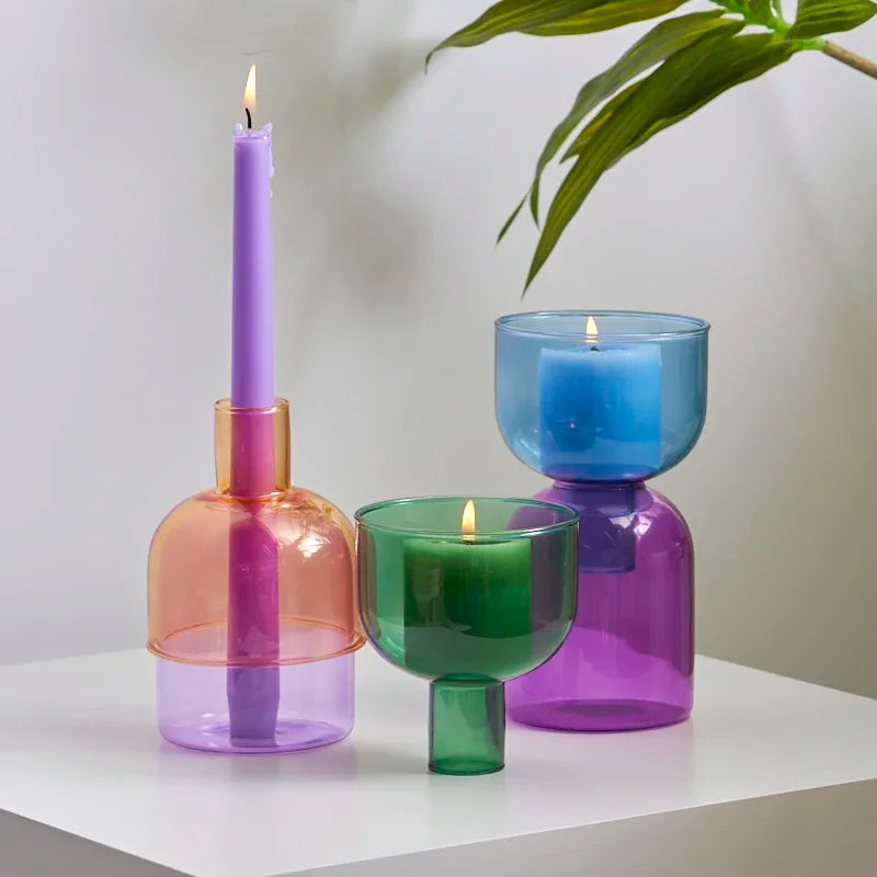 Candle Holder for Pillar Candles Stand Home Decor Colorful Glass Decorative Bottle Jar Storage Bowl