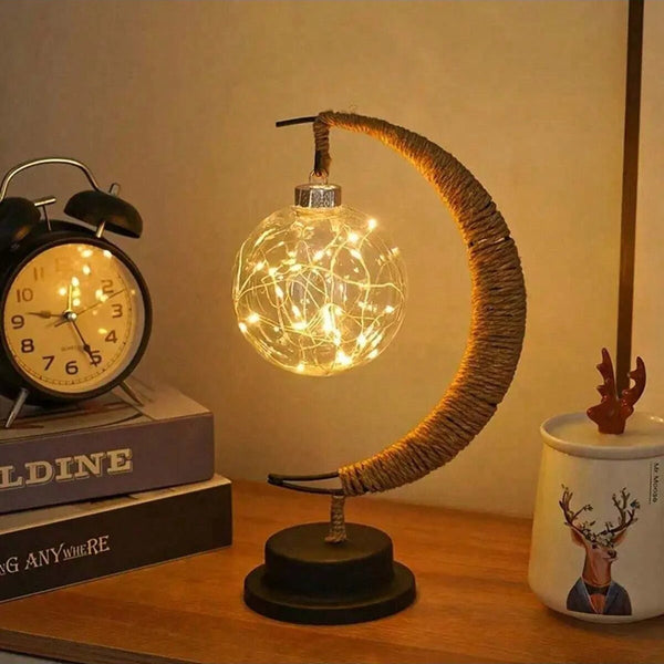 1pc Ramadan Table Lamp Gold Moon Decorative Night Light With Hanging Star or Ball Battery Powered Perfect For Home Bedroom Decor