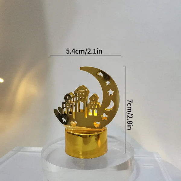 Creative Eid Mubarak Candle Lamp Islamic Ramadan Crescent Moon and Star Night Light Muslim Party Decor Eid Party Supplies