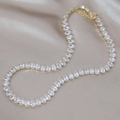 Korean Zircon Inlaid Copper Necklace Luxury Party Jewelry
