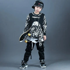 Kids Fashion Hip Hop Clothing Oversize Green Hoodie Streetwear Black Cargo Shorts For Girls Boys Jazz Dance Costume Clothes