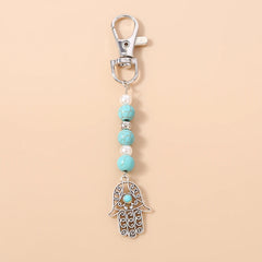 Aihua Lucky Eye Alloy Fatima Hand Keychain Heart Glass Bead Blue Turkish Evil Eye Key Chain Car Keyring for Women Men Jewelry