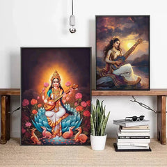 Indian Hindu Gods Lord Shiva Yoga Divine Goddess Saraswati Meditation Rt Poster Canvas Painting And Prints Picture Home Decor