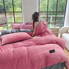 Puffy Duvet Cover Super Soft Plush Bedding Set Fall And Winter Thickened Plush Double Bed Cove