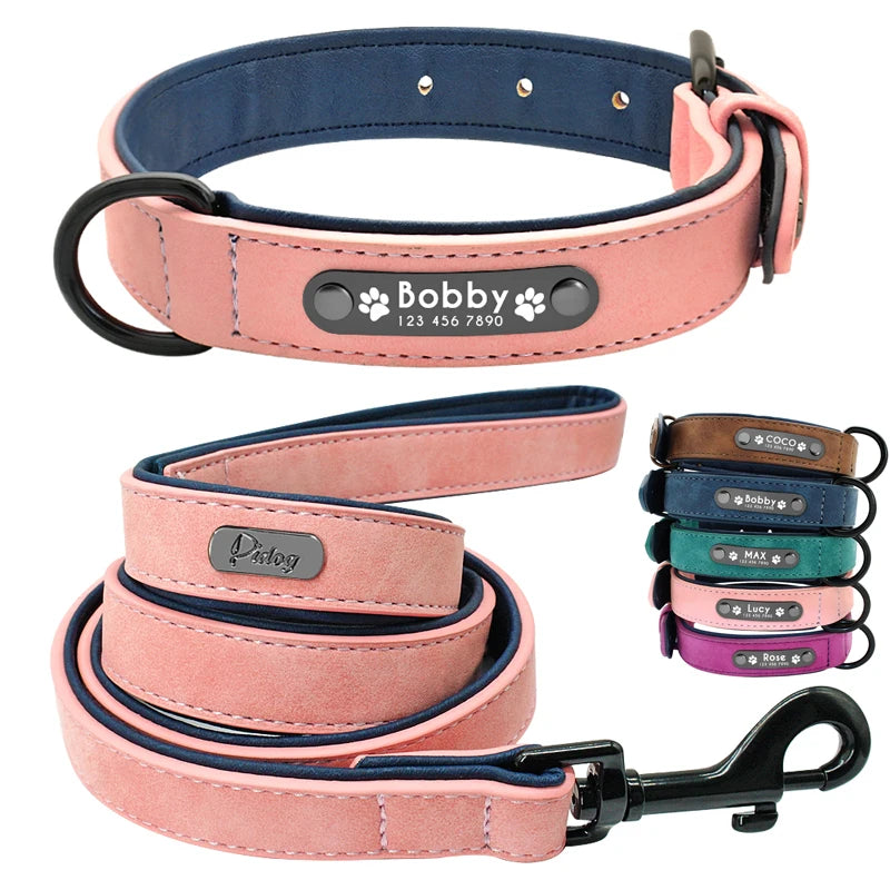 Custom Leather Dog Collar Leash Personalized Pet Collar and Leash Set Durable Leather Collar Lead for Small Medium Large Dogs Pet Shop