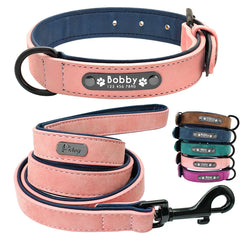 Custom Leather Dog Collar Leash Personalized Pet Collar and Leash Set Durable Leather Collar Lead for Small Medium Large Dogs Pet Shop
