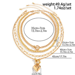 4Pcs/Set Punk Gold Color Heart Pendant Necklace Trendy OT Buckle Beaded Neck Chain Choker Y2K Jewelry Accessories