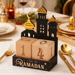 Ramadan Countdown Calendar Wooden Ornament Eid Mubarak Calendar Blocks Decoration for Home Islamic Muslim Party Supplies Gifts