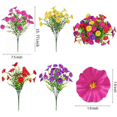 4Bundles Artificial Flowers Fake Silk Morning Glory Flower Eucalyptus Plants UV Resistant Garden Summer House Outdoor Decoration Home Decor, Plants & flowers