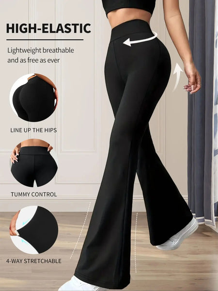 Women’s High-Waist Flared Wide-Leg Pants – Slim Fit Black