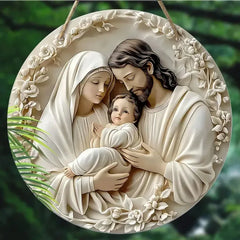 2D Wooden Baptism Prayer Theme Round Hanging Ornament | 7.9Inch/20cm Indoor/Outdoor Wall Door Decoration