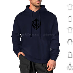 Khanda Hoodie Cotton Long Sleeve Khanda Sikhi Sikh Sikhism Religion Religious Punjab Punjabi Singh Kaur Sikh Symbol