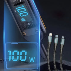100W Fast Charging Cable Multi Charger Cable Nylon Braided Multiple USB Universal 3 in 1 Charging Cord Adapter with Type-C Micro