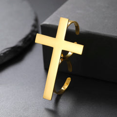 Cross Personalized Name Finger Ring Custom Gift For Woman Men Gold Color Stainless Steel Jesus Christian Amulet Talisman Jewelry