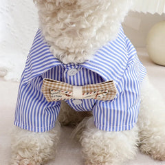 Pet Dog Clothes Bowknot Striped Shirts Thin Summer Blue Fashion Chihuahua Stripe Shirt for Small Pet Shop Pet Clothing