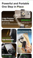 AOCHUAN 3-Axis Handheld Gimbal Phone Stabilizer with Extension Rod  8.0 Anti Shake Face Tracking for Phone Outdoor Shooting Vlog