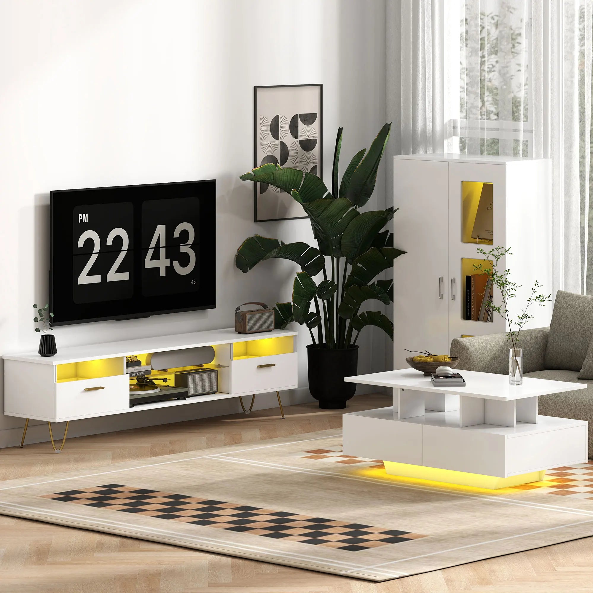 HOMCOM Display Cabinet with Glass Shelves, Sideboard for Living Room, White Kitchen & Dining Furniture