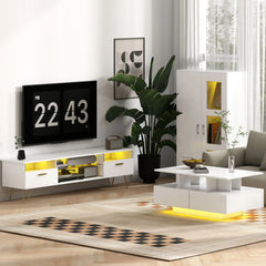 HOMCOM Display Cabinet with Glass Shelves, Sideboard for Living Room, White Kitchen & Dining Furniture
