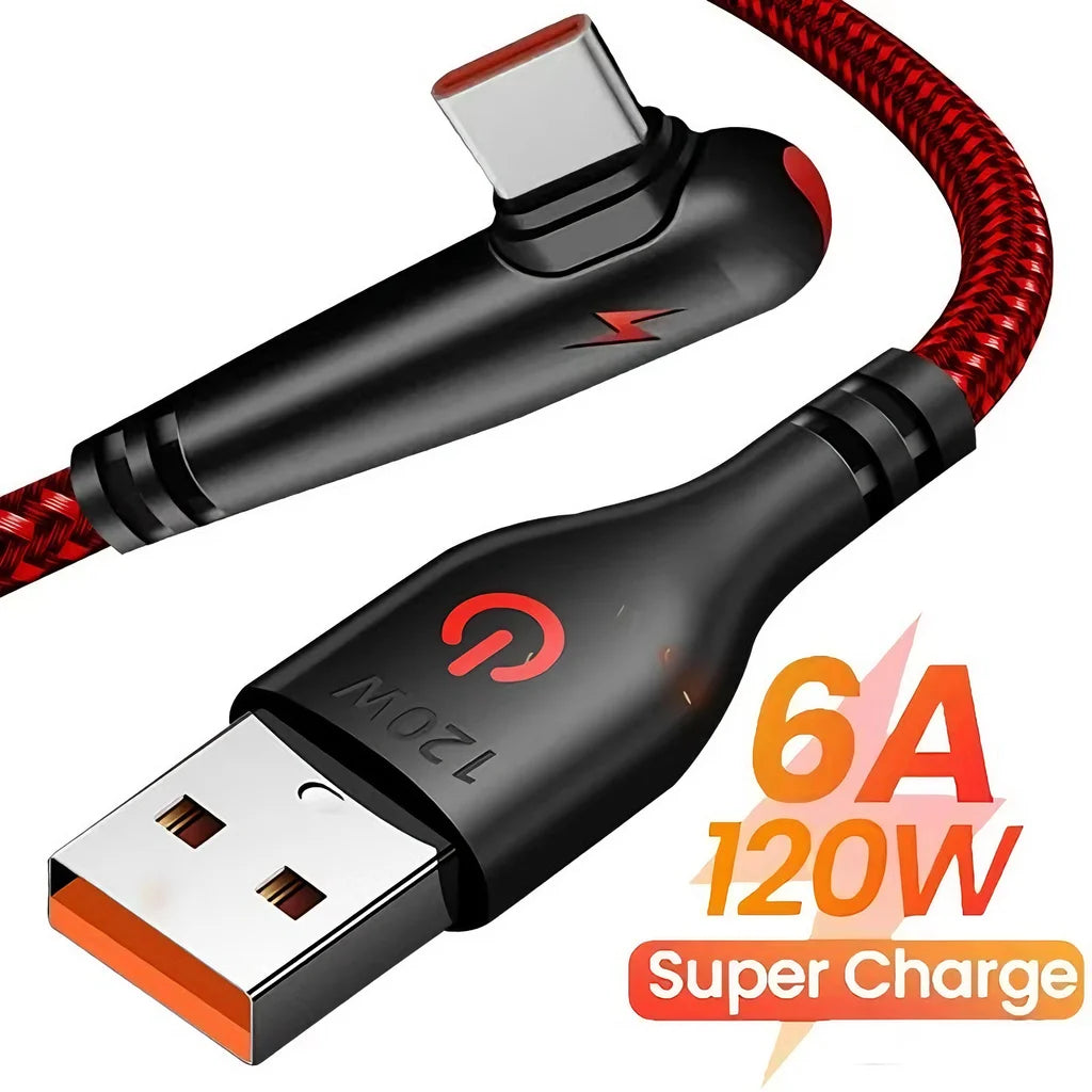 USB Type C Cable 120W 90 Degree Elbow Design Mobile Phone USB C Charging Cord Quick Charge Data Cord 0.25M/1M/1.5M/2M Data Wire