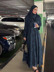Printed Loose Long-Sleeved Elegant Arabic Abaya Robe Comes with a Headscarf