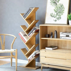 【Breeins】Rustic Standing Tree Bookshelf Wood Display Rack For Home Office FurnitureStorage Organizer Shelf Bookcase